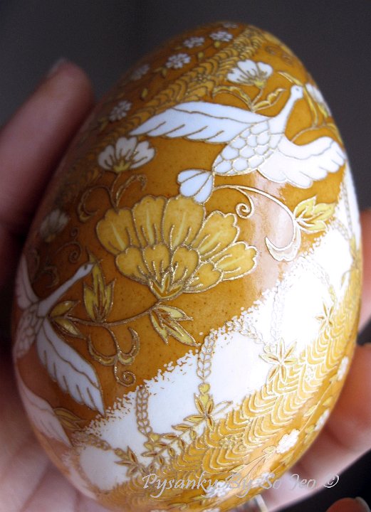 Spiral Birds and Blooms Chiyogami Ukrainian Style Easter Egg Pysanky by So Jeo